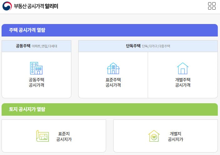 부동산 공시가격 알리미 홈페이지 (www.realtyprice.kr/)